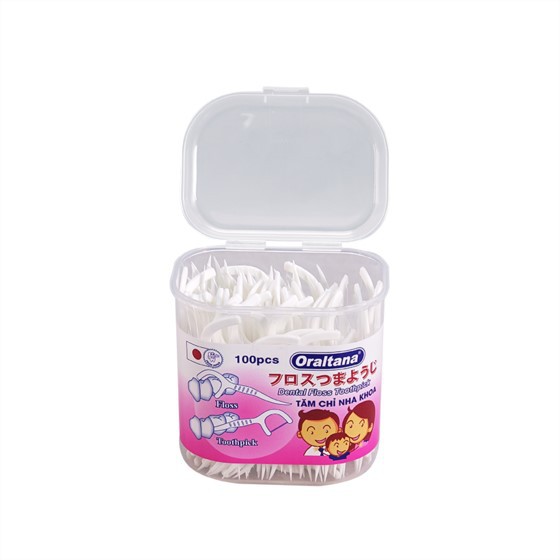 Tăm chỉ nha khoa Oraltana chính hãng Tanaphar - Lọ 100 que - Tăm nhựa làm sạch răng miệng tiệt trùng, chống mốc, giá rẻ
