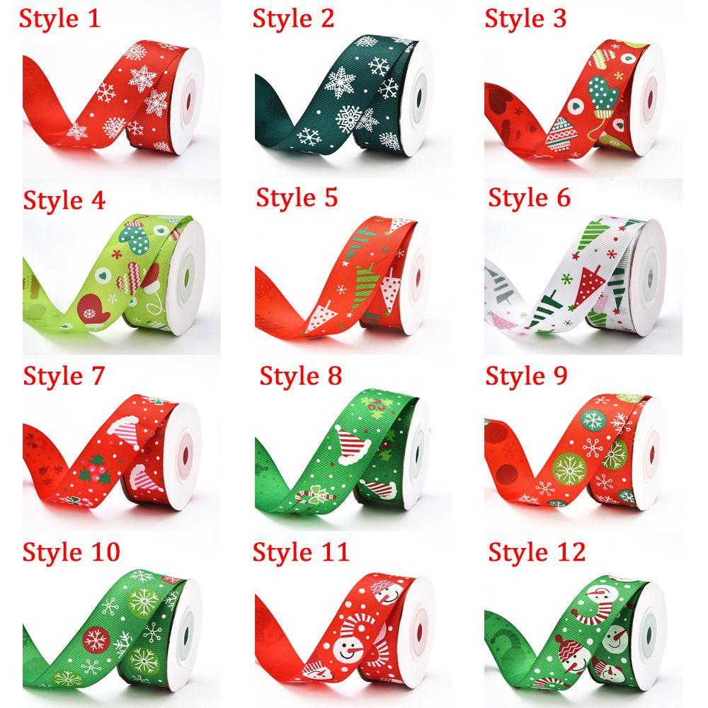 Cuộn dây ruy băng 25mm 10 yard in họa tiết Giáng Sinh đáng yêu dành cho trang trí hộp quà DIY đa năng