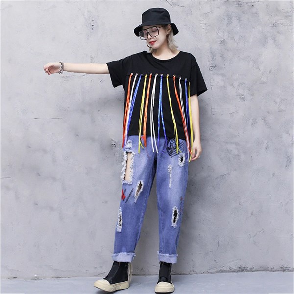 Áo Thun Mushroom Lee - Màu Đen - Ruy Băng Tua Rua 4 Màu