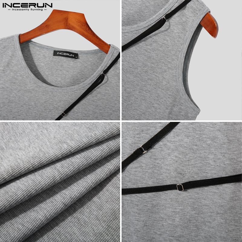 Áo ba lỗ Incerun dệt kim cổ tròn không tay size S-5XL dành cho nam