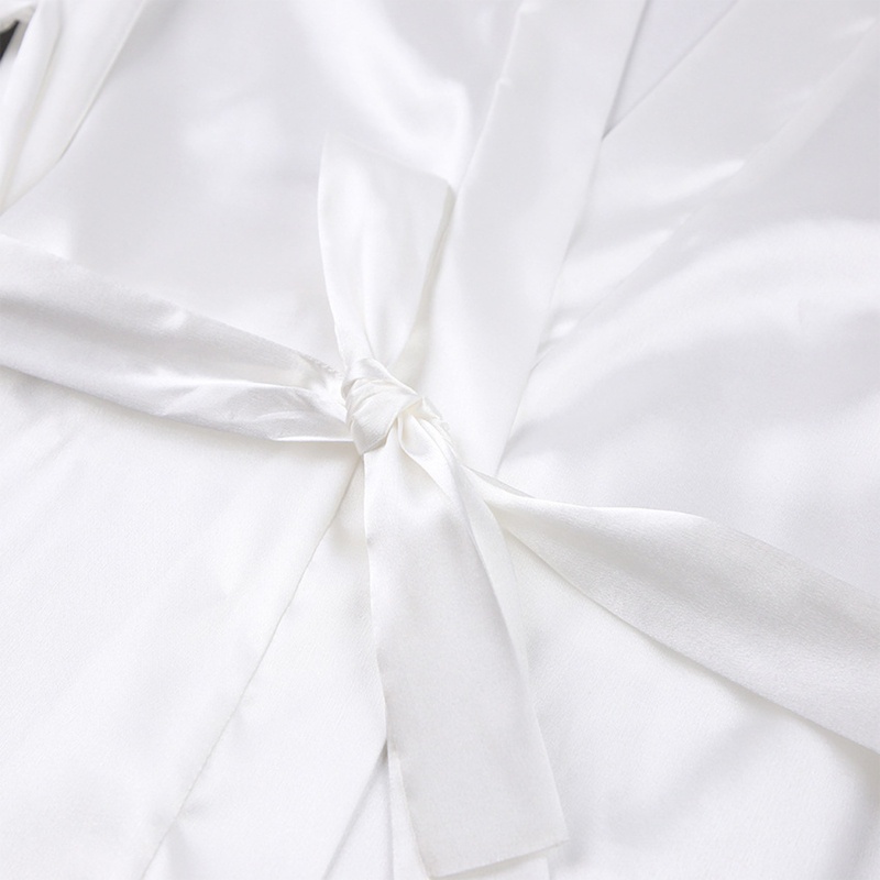 Áo Choàng Tắm Kimono Vải Satin Phối Lông Vũ Cho Cô Dâu