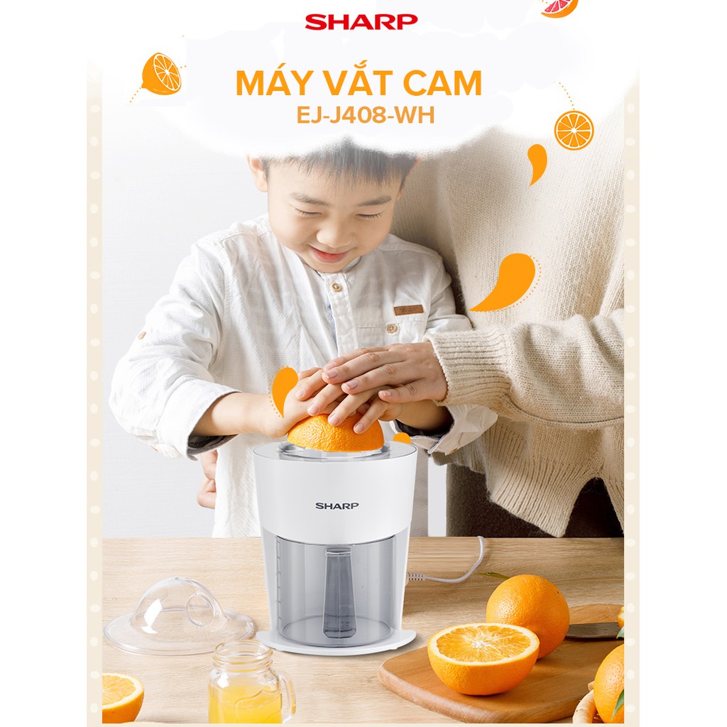 Máy vắt cam Sharp EJ-J408-WH (Hàng chính hãng, Công suất 40W, Dung tích 0.85 lít, Bảo hành 12 tháng)