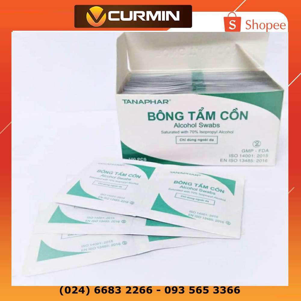 Bông tẩm cồn ALCOHOL SWABS TANAPHAR Hộp 100miếng, sát khuẩn , sát trùng