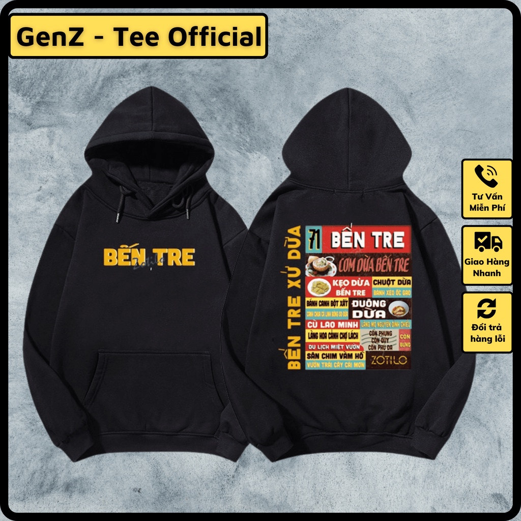 Áo Hoodie Nỉ Local Brand Tỉnh Bến Tre, Áo Hoodie 63 Tỉnh Thành Nam Nữ Form Rộng Unisex Genz Cá Tính