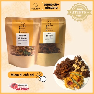 Combo Bò khô sợi to + Khô gà lá chanh 300gram Mlem Mlem thơm ngon chuẩn vị