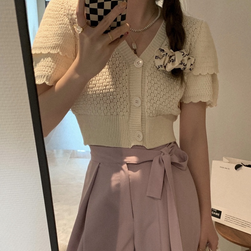 Áo Cardigan Dệt Kim Mỏng Dáng Ngắn Cổ Chữ v Thời Trang Mùa Hè Cho Nữ