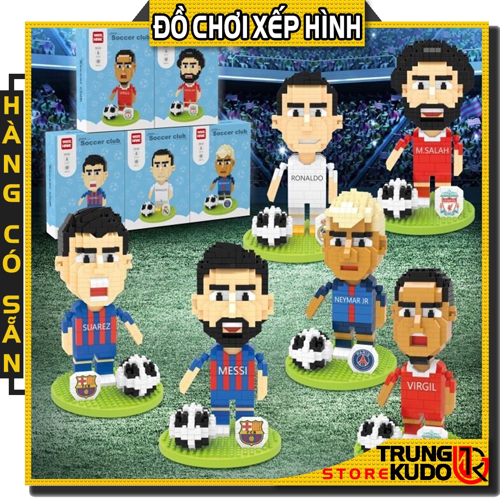 Mô hình Ronaldo Messi và các cầu thủ bóng đá dạng Đồ chơi xếp hình Neymar, Van Dijk, Salah làm quà tặng, đồ decor