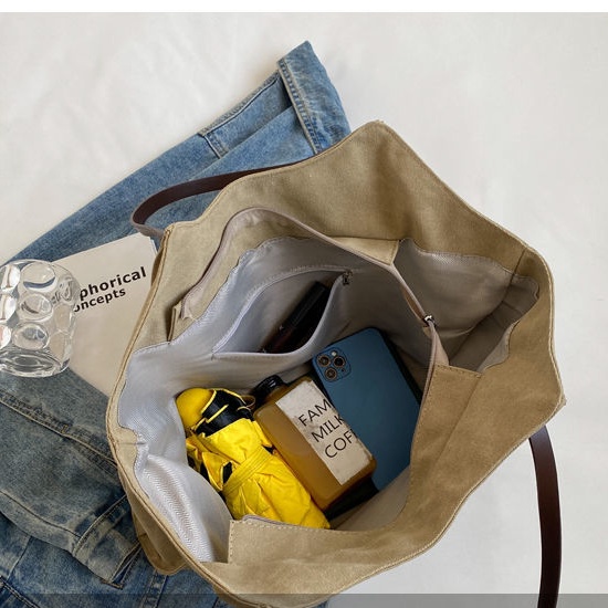 Túi Xách Vải Denim Đen Khóa Kéo Thời Trang Hàn Quốc Cho Nữ