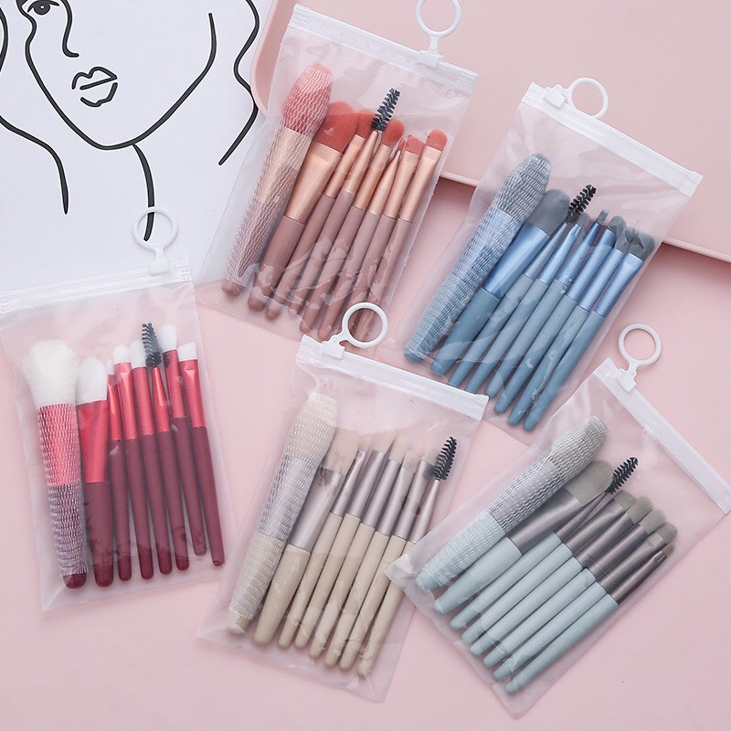 Bộ cọ trang điểm cá nhân 8 món tiện dụng túi zip cao cấp