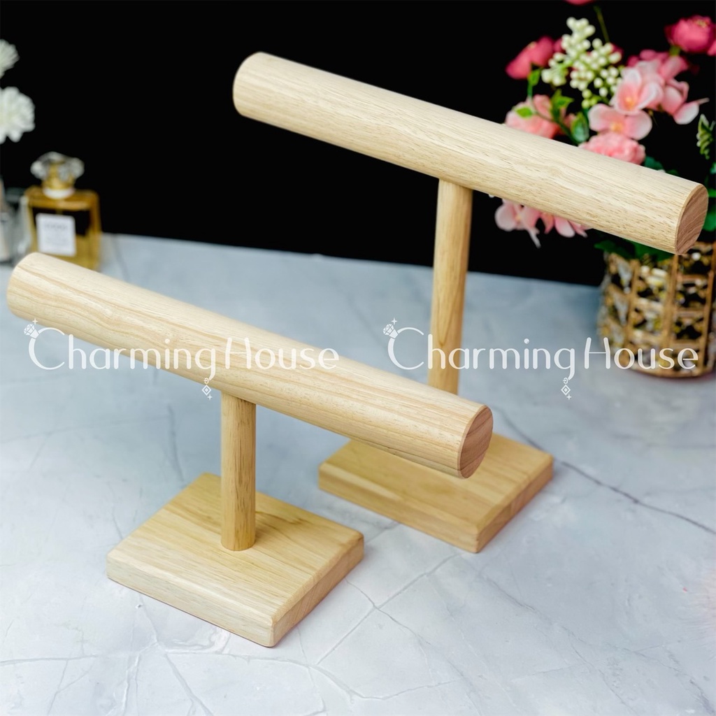 Giá treo trang sức dây chuyền vòng đeo tay đồng hồ bằng gỗ cao su tự nhiên