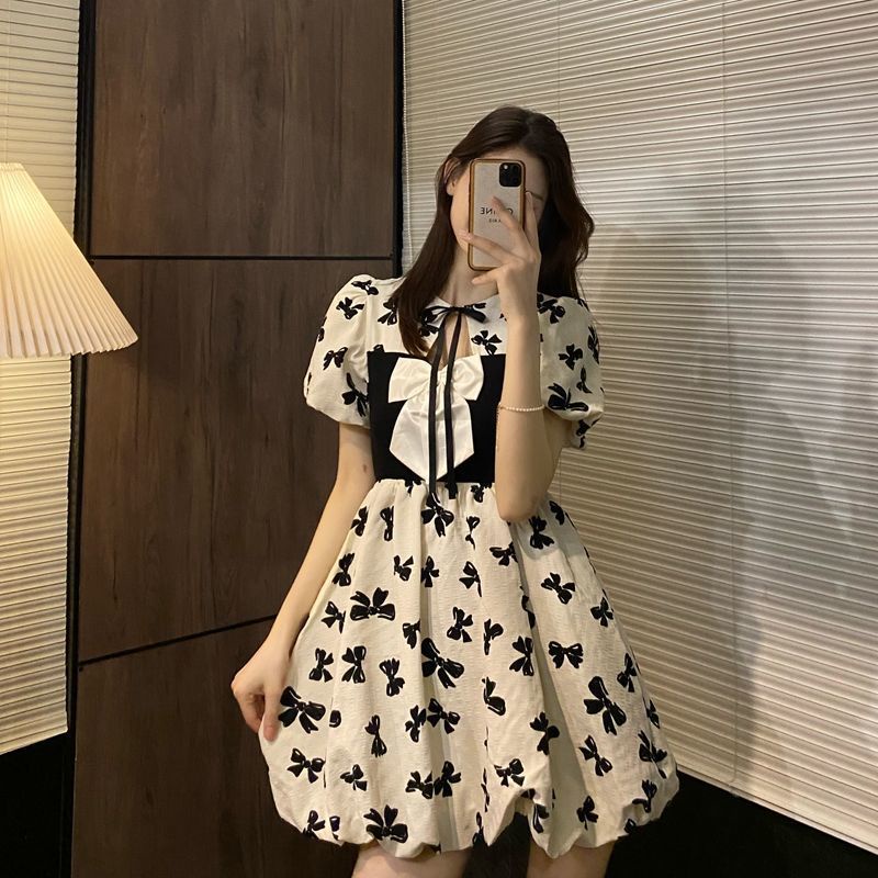 AMOI Đầm Tay Ngắn Dáng Ôm Chiết Eo Phong Cách Pháp Thời Trang Xinh Xắn Cho Nữ 2022