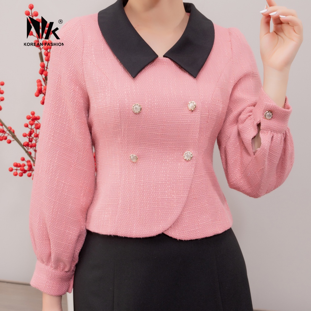 Áo Sơ Mi Cổ Bèo Tay Bồng Nữ Tính NK Fashion, Chất Liệu Vải Nhập Hàn Không Nhăn, Mềm Mịn NKSM2111004