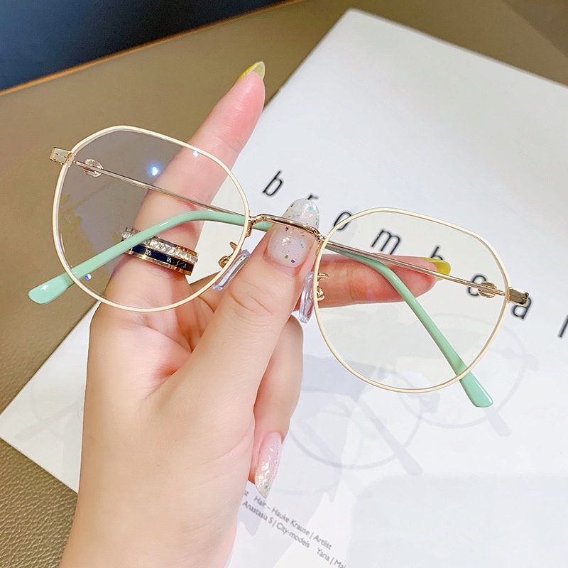 Mắt kính gọng kim loại tròn chống bức xạ phong cách Retro Hàn Quốc
