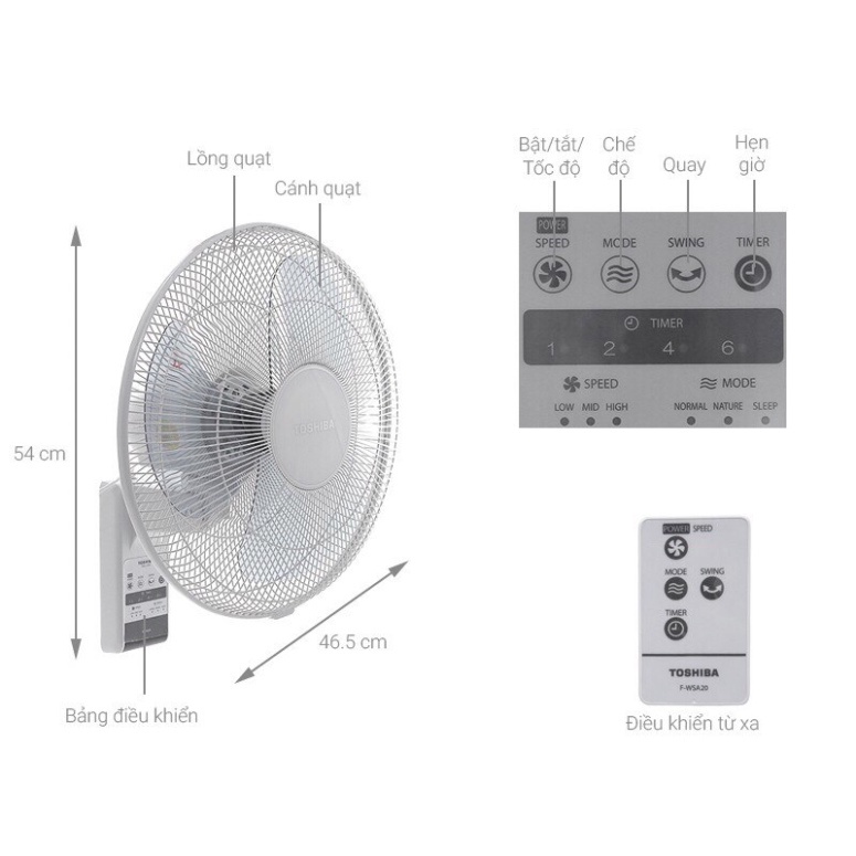 Quạt điện treo tường chính hãng TOSHIBA F-WSA20(H)VN
