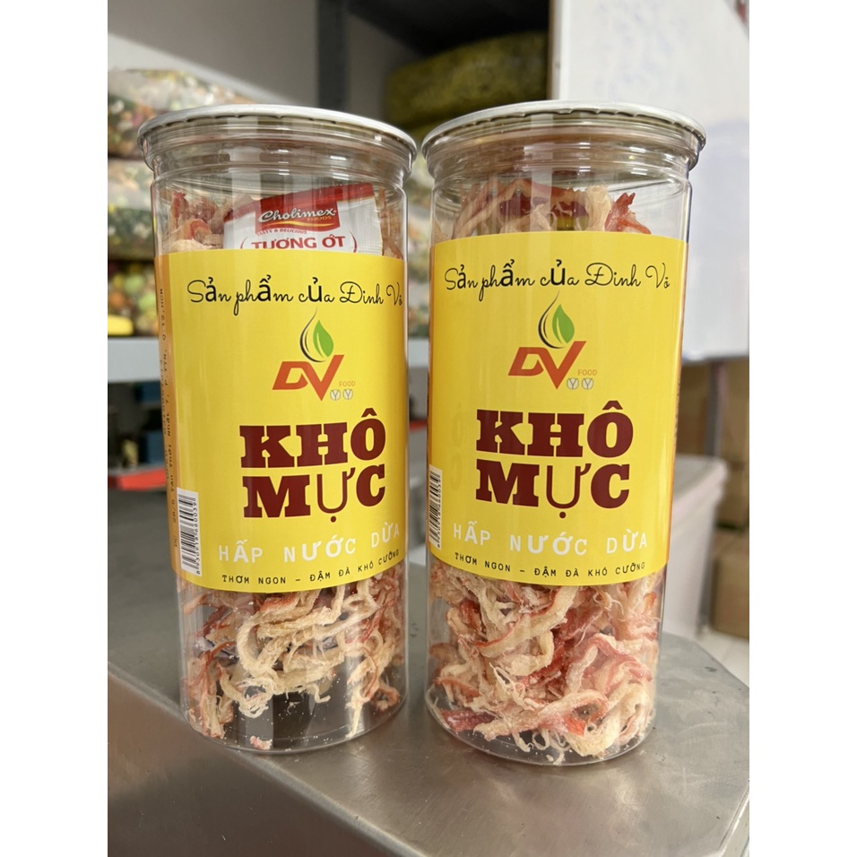 KHÔ MỰC HẤP DỪA LOẠI NGON LON PET [Hàng loại 1- Giá cả kèm chất lượng- Tiền nào của nấy]
