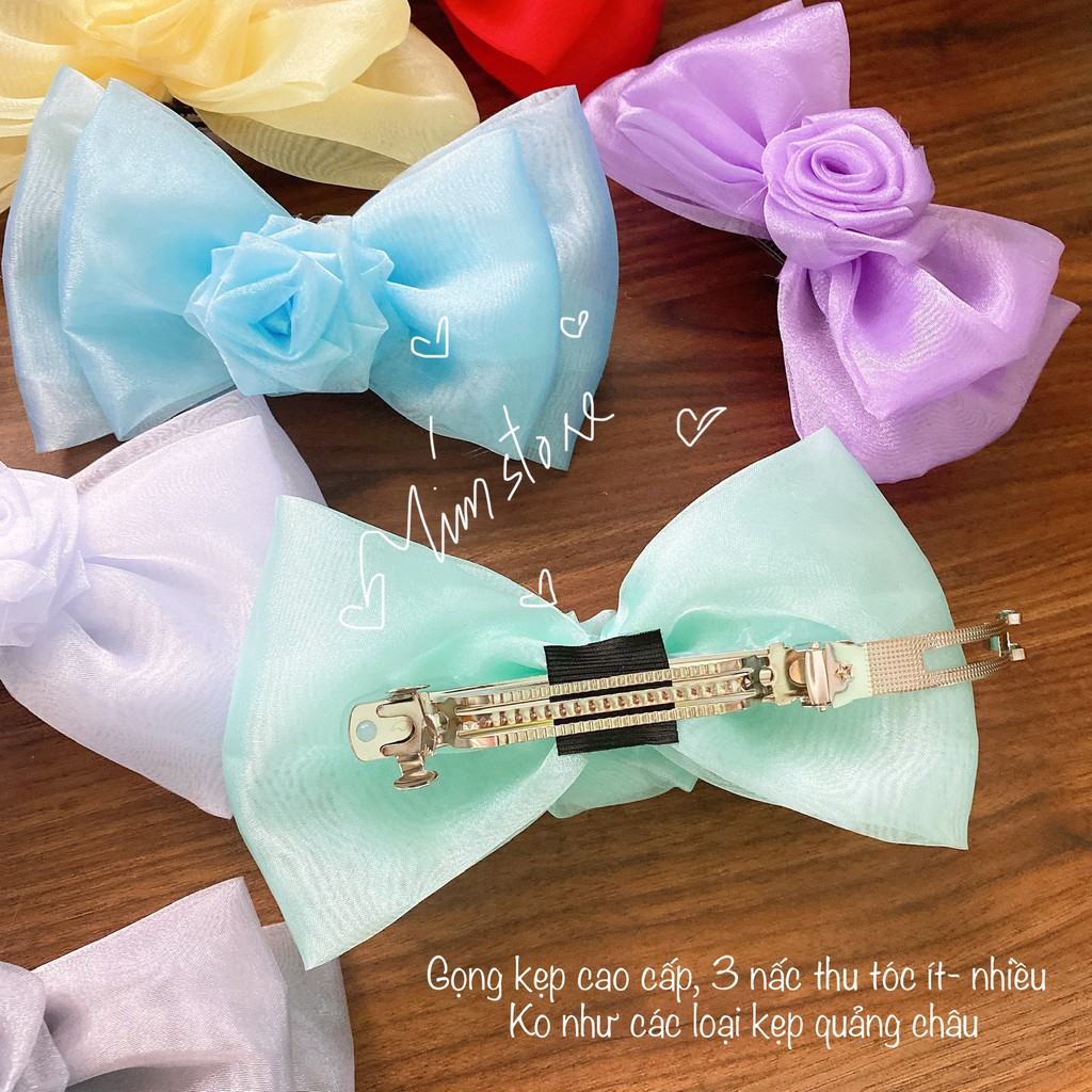 Kẹp nơ tiểu thư hoa hồng voan handmade TIMSTORE phong cách hàn quốc