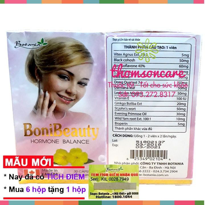 Boni Beauty hộp 30 viên - bổ sung nội tiết tố nữ -  Mua 6 tặng 1 bằng tem tích điểm Bonibeauty