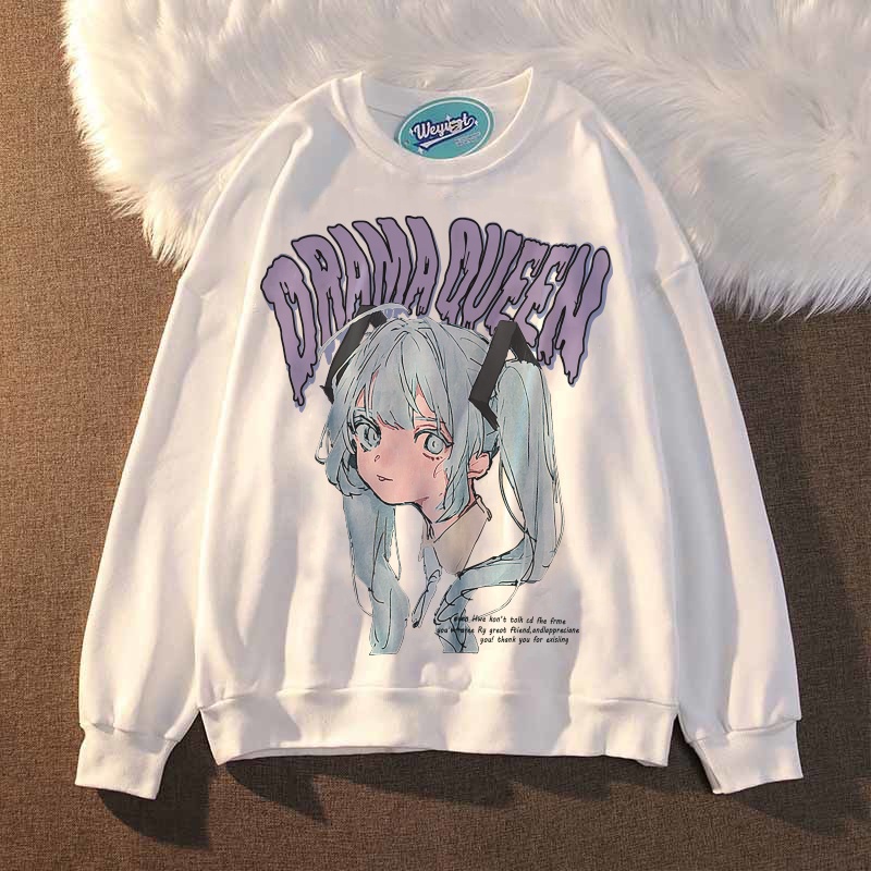 Áo sweater tay dài dáng rộng in hình anime dễ thương thời trang xuân thu dành cho nữ
