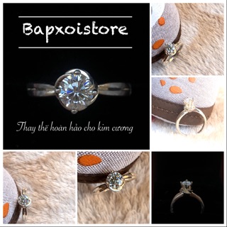 Nhẫn bạc chủ Moissanite 5,0-5,5ly nước D (trắng đẹp lấp lánh nhất)+KIỂM ĐỊNH quốc tế; Chất liệu bạc 925 mạ bạch kim