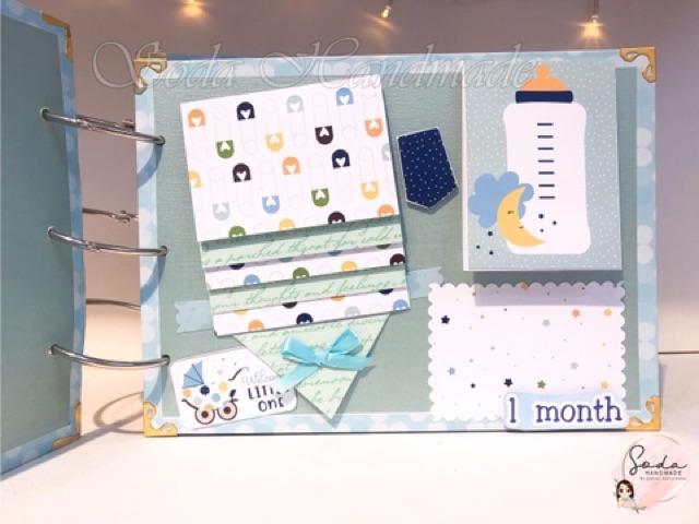 [Album Handmade] Scrapbook cho bé trai bìa nhũ