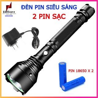 Đèn pin siêu sáng, led t6 tiết kiệm năng lượng, tặng kèm 2 pin 18650