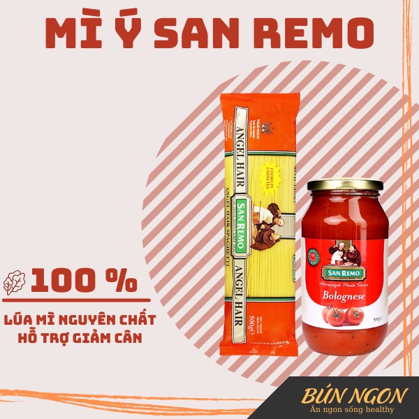 Mì Spaghetti số 5 sợi mảnh San Remo Mì Ý Ăn Kiêng, Giảm Cân gói 250g - Bún Ngon