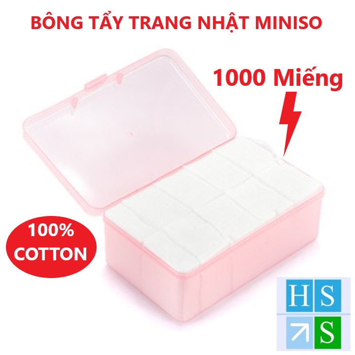 (HỘP 1000 miếng) BÔNG TẨY TRANG MINISO NHẬT BẢN 100% cotton mềm mại thấm hút tốt - HS Shop Thủ Đức