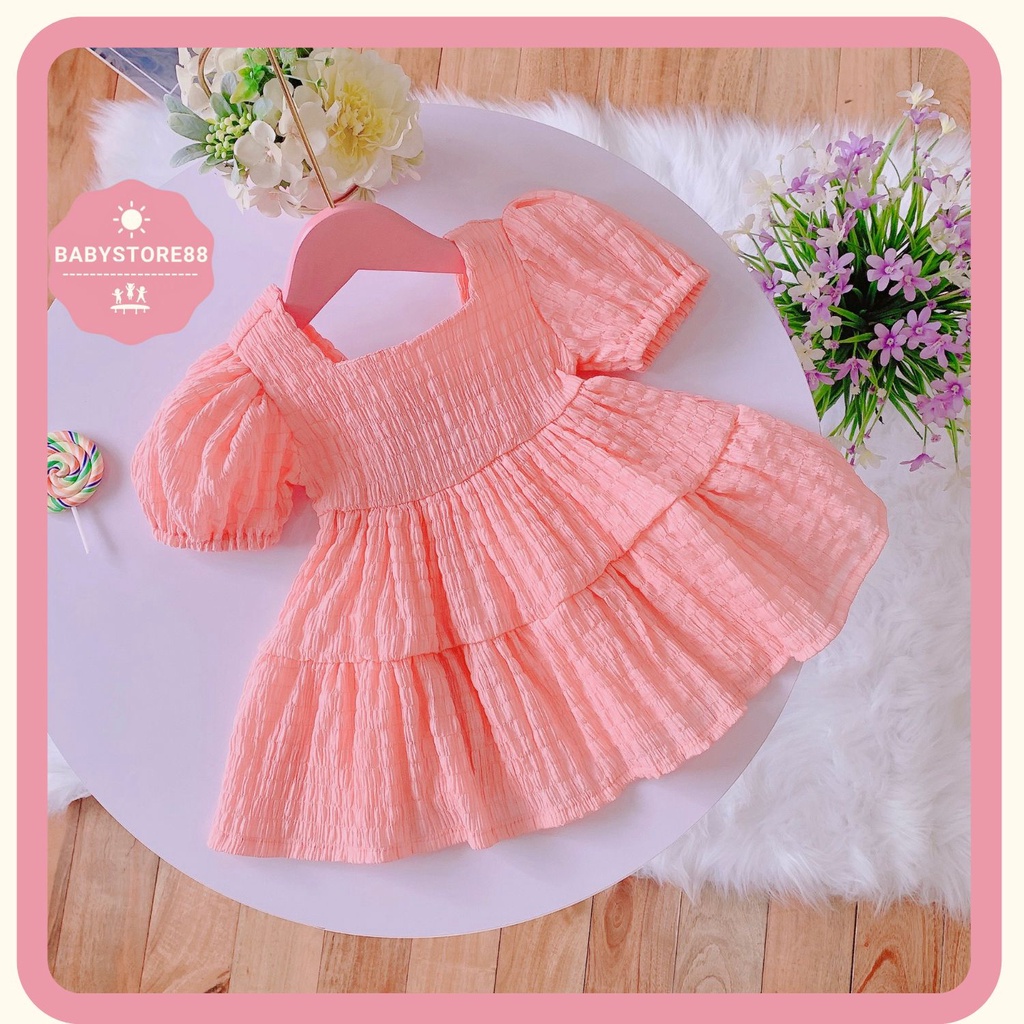 Đầm hồng xốp nhăn cho bé gái Babystore88 - Váy trẻ em công chúa hàng thiết kế 1 2 3 4 5 6 7 8 9 10 11 12 tuổi V20