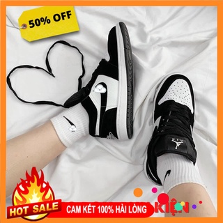 Giày 𝐉𝐨𝐫𝐝𝐚𝐧 1 Panda cổ thấp màu đen nam nữ, Giày sneaker JD 1 đen trắng thấp cổ