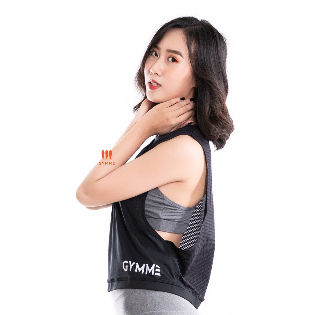 Áo tanktop nữ tập gym yoga GYMME ba lỗ phối lưới freesize - 14008