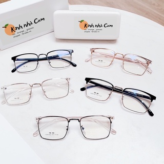 Gọng kính cắt vành form vuông nam nữ, Kính mắt nửa vành phản quang chống ánh sáng xanh FERADO ( tặng kèm hộp đựng kính )