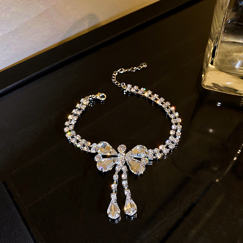 Dây chuyền/ Vòng tay mặt hình nơ bướm đính đá sang trọng phong cách Hàn Quốc | BigBuy360 - bigbuy360.vn