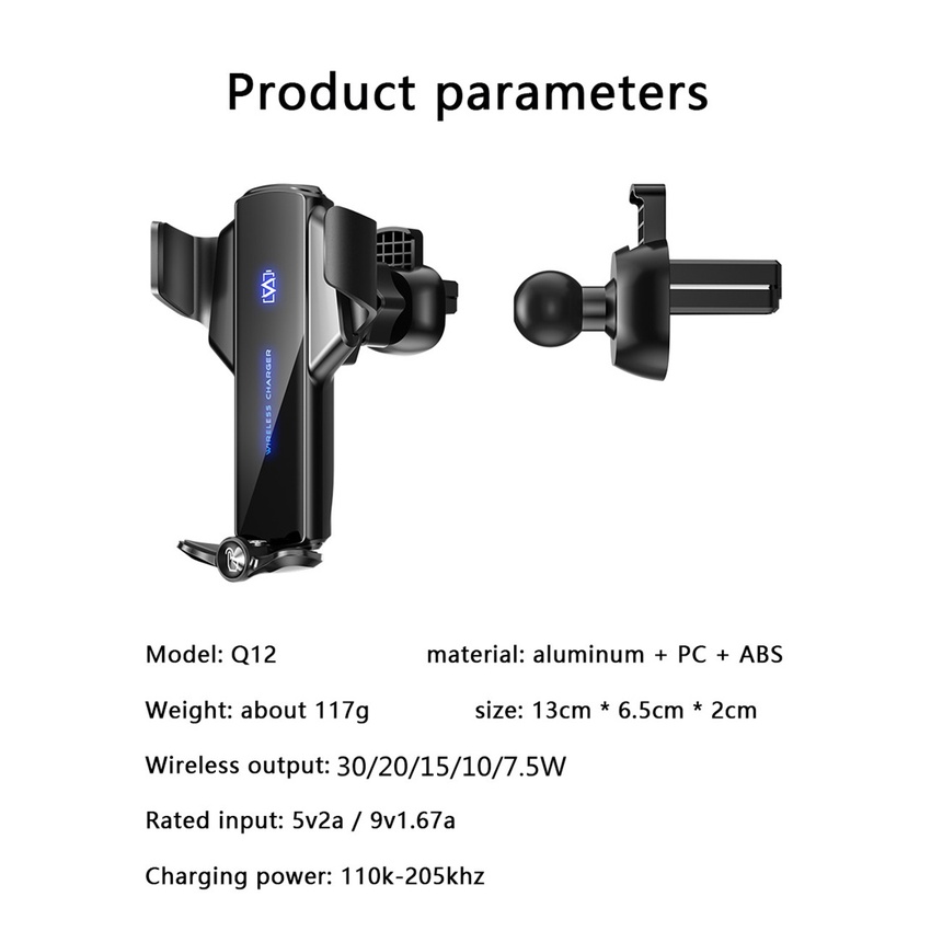 Đế Sạc Nhanh Không Dây 30W Qi Gắn Lỗ Thông Gió Xe Ô Tô Cho IPhone Xiaomi Samsung