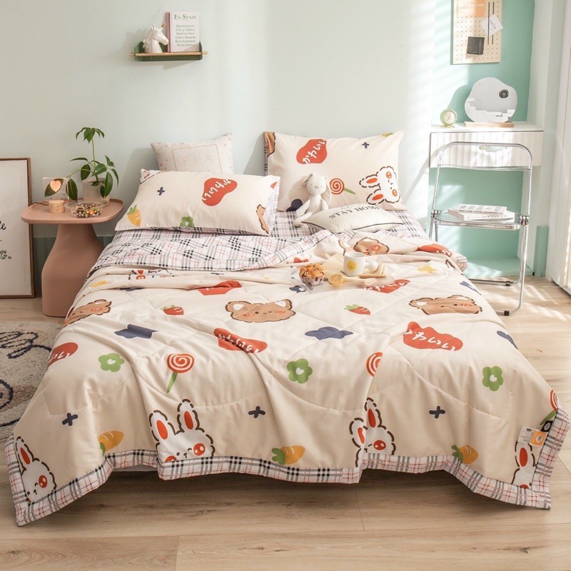 Bộ chăn ga gối Cotton chăn trần - đủ hoa tiết -Luis Bedding( free bo chun theo kích thước)