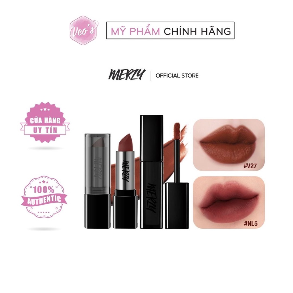 Son Kem Lì Merzy Noir Velvet Tint 4g / Son Thỏi Lì Merzy Noir Lipstick 3.3g