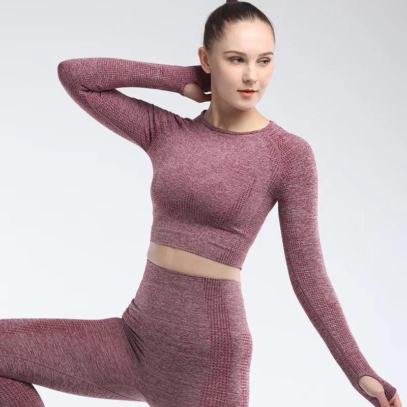 SET BỘ ĐỒ TẬP NỮ DỆT KIM CROP TAY DÀI GYM,THỂ THAO,YOGA