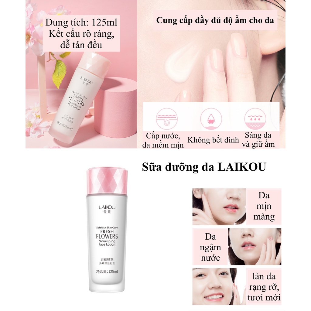Bộ sản phẩm dưỡng da, chăm sóc da+Kem nền LAIKOU gồm 5 món giúp làm sách da, dưỡng trắng, cấp ẩm, che khuyết điểm SPU097