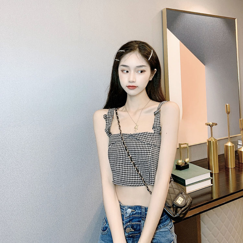 Áo Croptop Hoạ Tiết Houndstooth Gợi Cảm Thời Trang Mùa Hè 2021