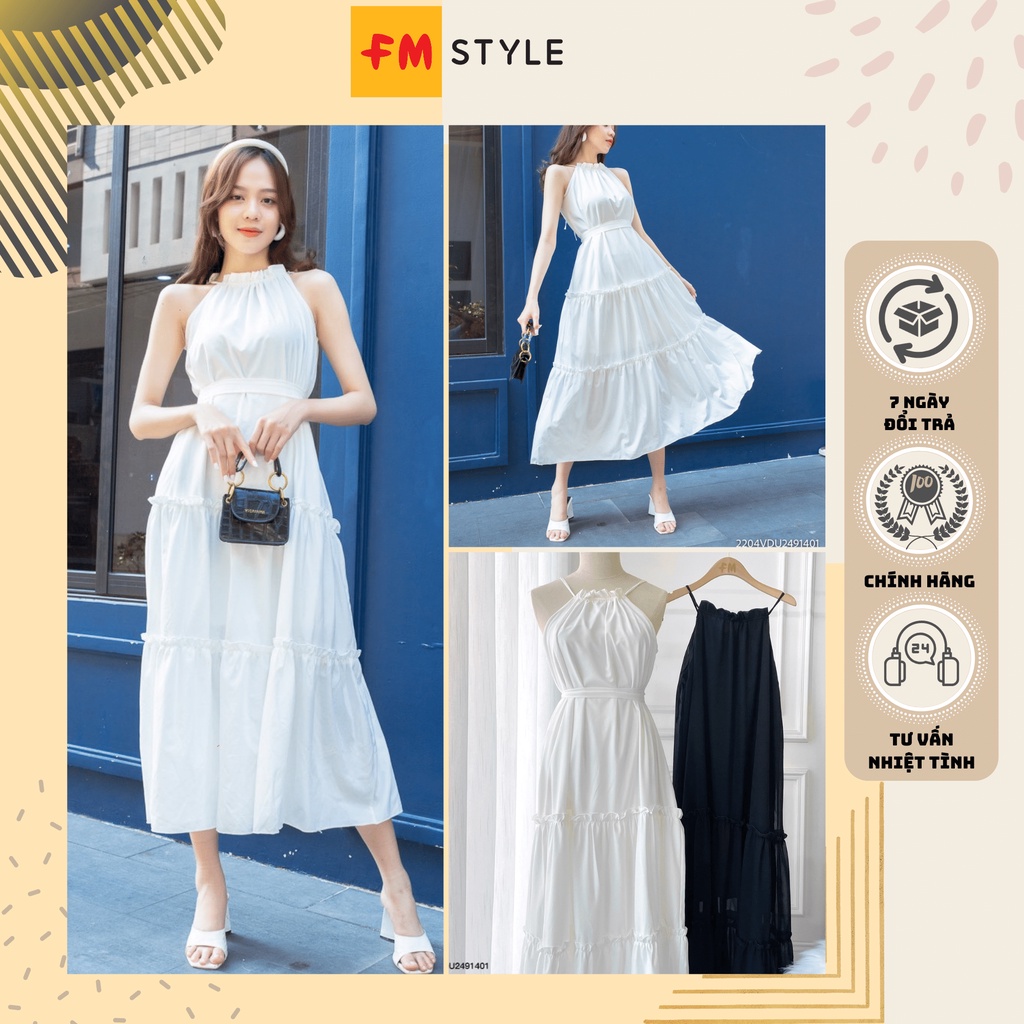 Đầm maxi dáng dài cổ yếm thắt eo fmstyle, váy nữ dáng xoè dự tiệc sang chảnh| Fmstyle Shop 204140003