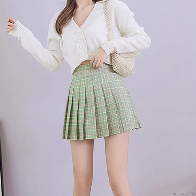 Women Skirt Korean College Style Plaid High Waist Pleated Skirt A Line Skirt Fairy Powder 2XL | BigBuy360 - bigbuy360.vn