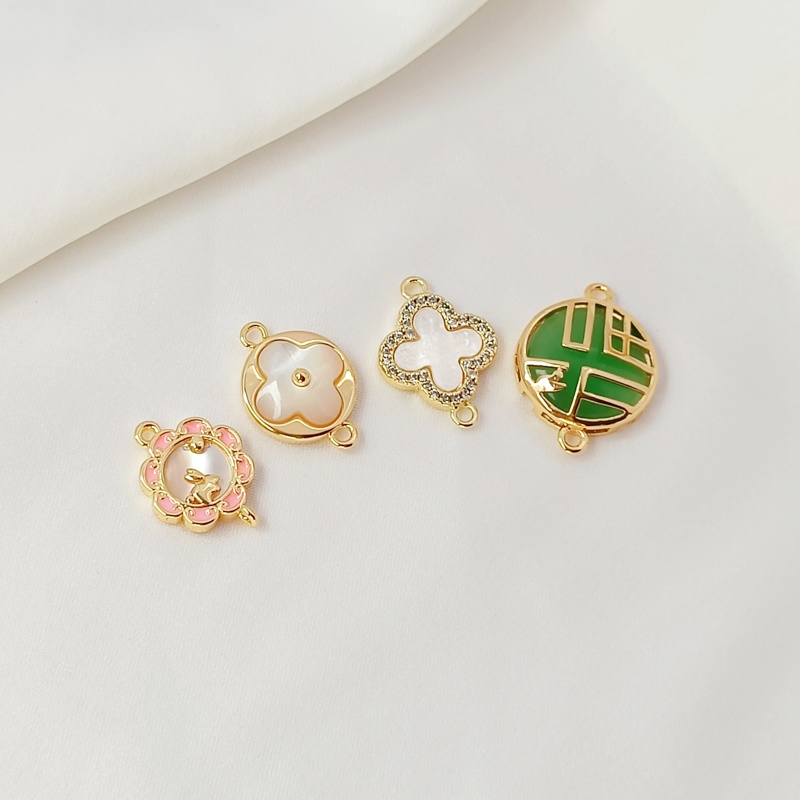 Diy Mặt Dây Chuyền diy Bằng Đồng Mạ Vàng 14K Khảm Đá Zircon Dính Hình Cỏ Bốn Lá Thỏ Fu Nhân Vật Bảo Vệ Mạnh Mẽ