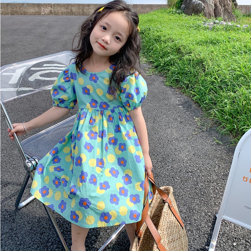 Váy  họa tiết hoa ngắn tay thiết kế hở lưng thời trang cho trẻ em 1-6 tuổi