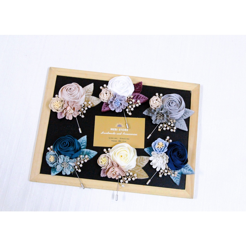 Hoa cài áo handmamde MEBI Store hoa hồng cuộn chùm mix cành trai chùm  13 màu siêu xinh