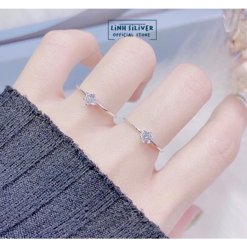 Nhẫn đá nhỏ 6 chấu xinh xắn - nhẫn bạc ta
