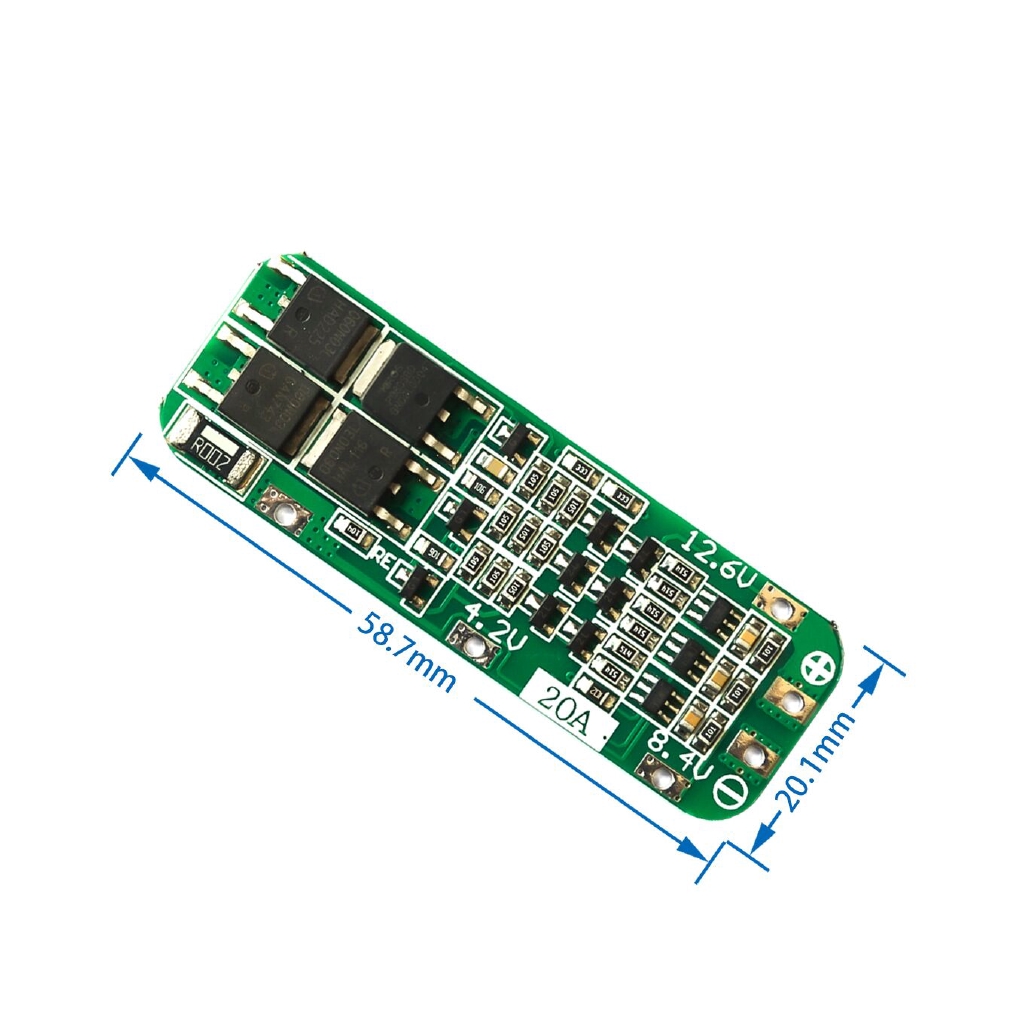 Bo mạch mô đun bộ sạc pin Lithium Li-ion 18650 3S 20A 12.6V bảo vệ PCB BMS kích thước 64x20x3.4mm