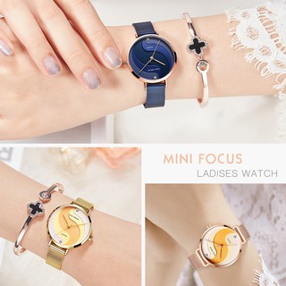Đồng Hồ Đeo Tay MINI FOCUS Dây Lưới Thép Màu Vàng Kim Siêu Mỏng Chống Thấm Nước Kiểu Doanh Nhân Cho Nữ