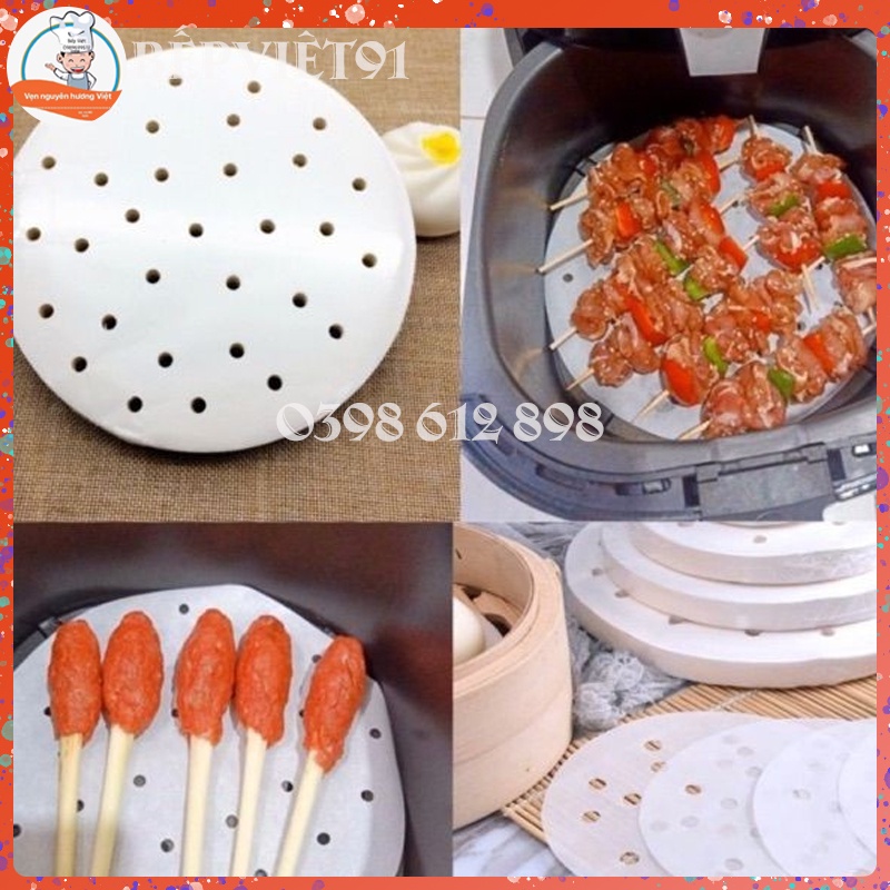 Set 100 Miếng Giấy Nến Lót Nồi Chiên Không Dầu - Nồi Hấp - Khay Nướng