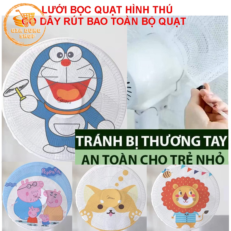 Lưới Bọc Quạt Hình Thú Ngộ Nghĩnh, Có Dây Rút Bao Toàn Bộ Quạt An Toàn Cho Bé