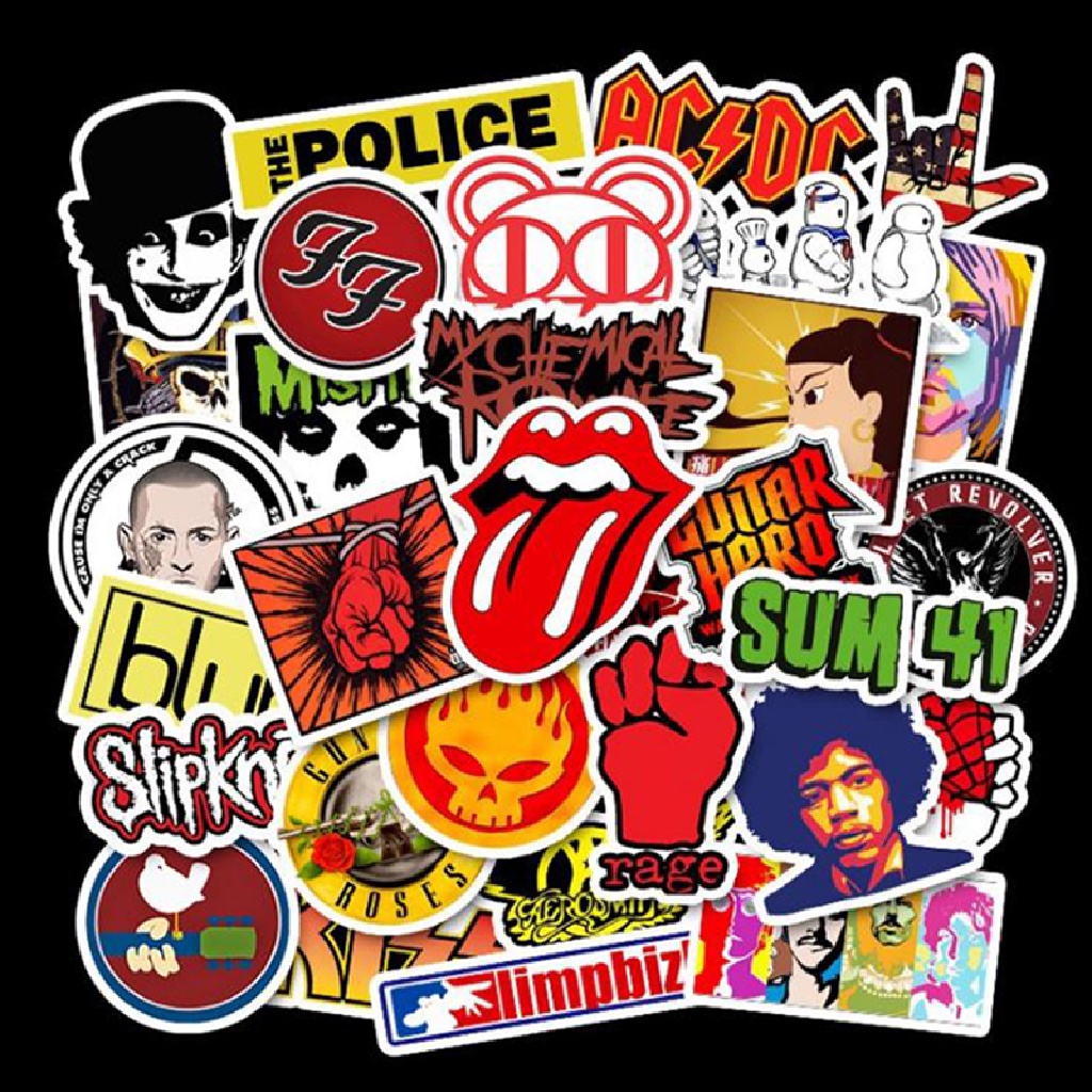 Set 50 Miếng Dán Graffiti Hình Ban Nhạc Rock Trang Trí Laptop Ván Trượt Hành Lý