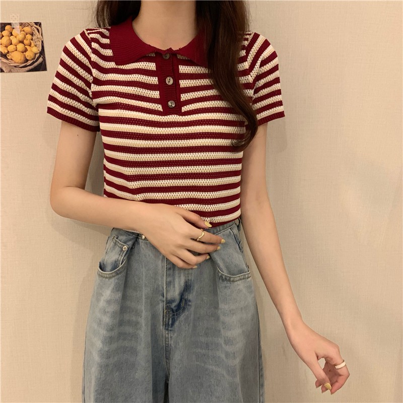áo polo Tay Ngắn Họa Tiết Sọc Ngang Trẻ Trung Cho Nữ | BigBuy360 - bigbuy360.vn
